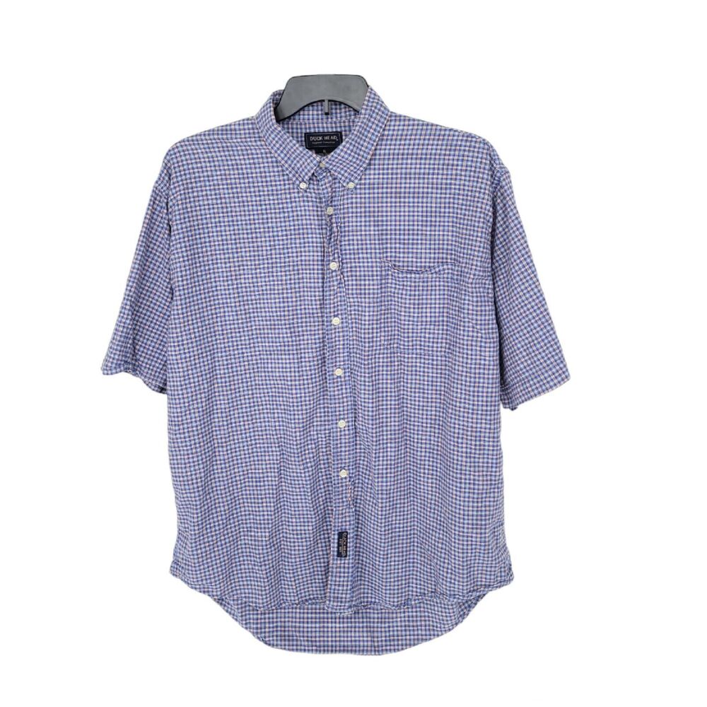 Duck Head Shirt Mens XL Vintage Short Sleeve Plaid Button Down Pockets Cotton